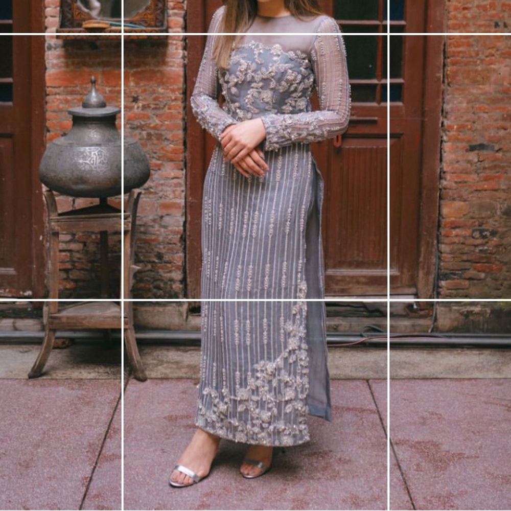 Designer Grey And Silver Pakistani/Indian Formal … - image 1
